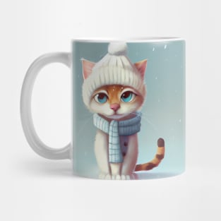Cute Cat with a Scarf and Hat in Winter Scenery Mug